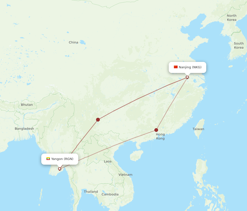 NKG to RGN flights and routes map