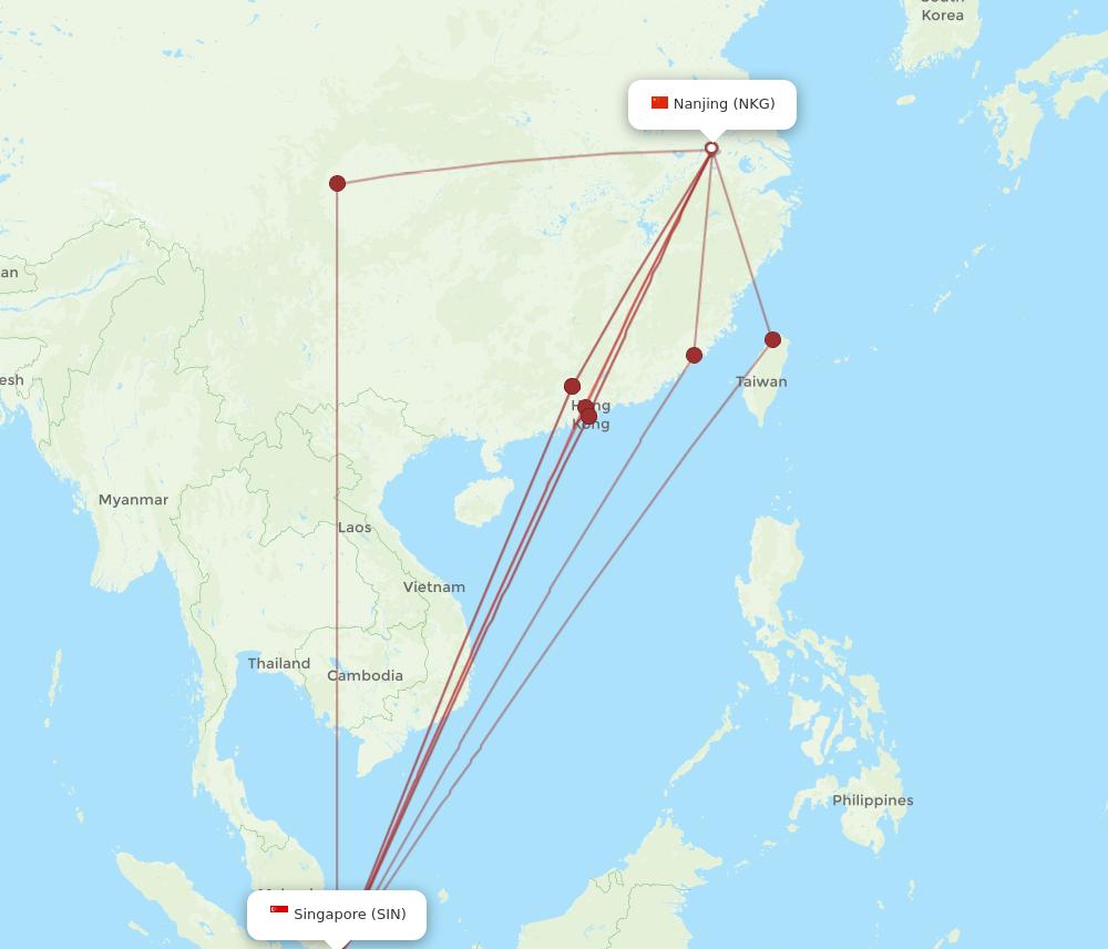 NKG to SIN flights and routes map
