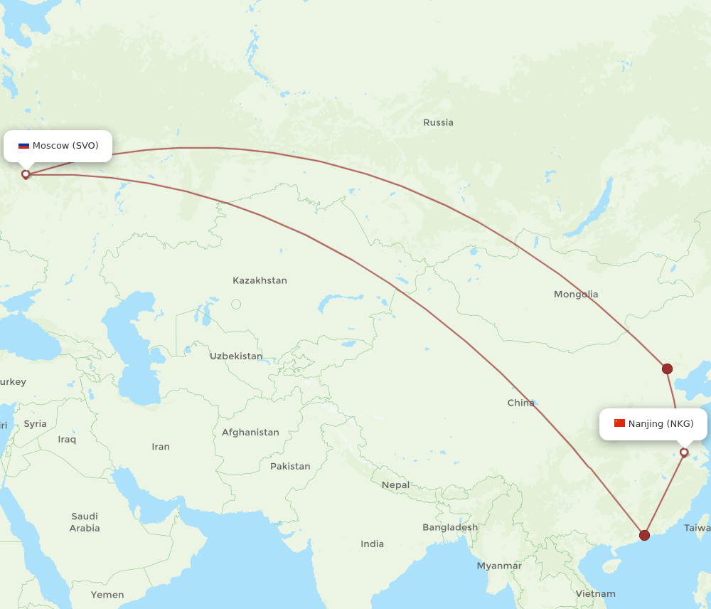 NKG-SVO flight routes
