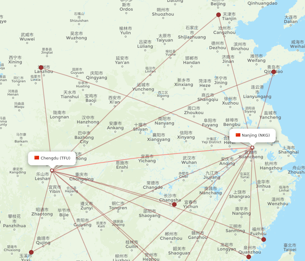 NKG to TFU flights and routes map