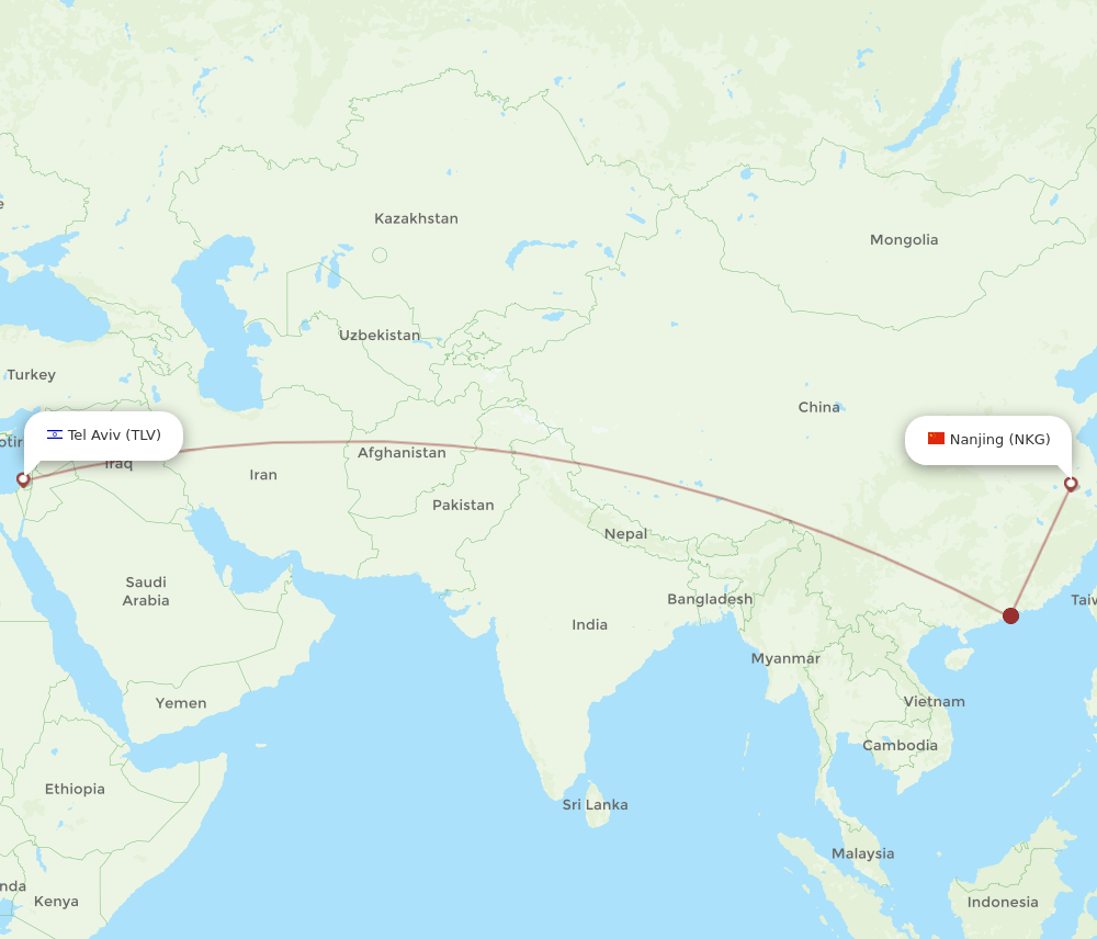 NKG to TLV flights and routes map