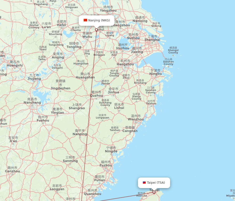NKG to TSA flights and routes map