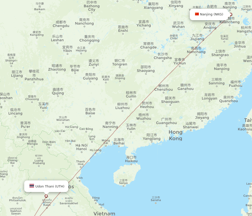 NKG-UTH flight routes