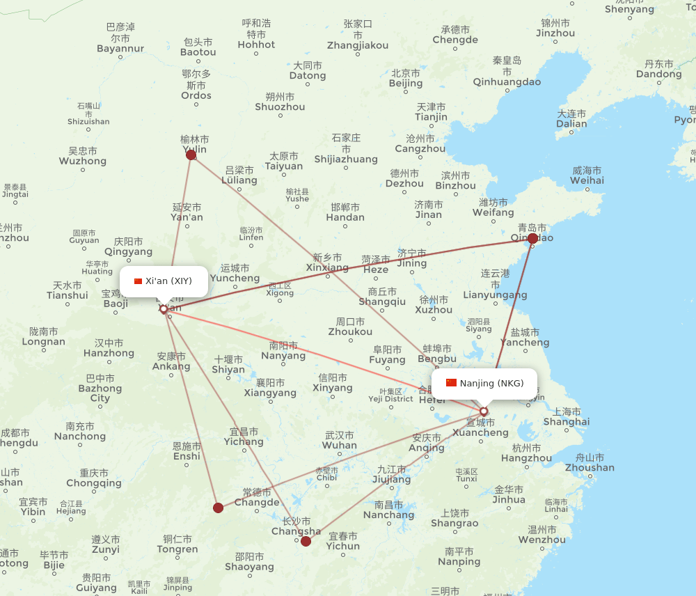 NKG-XIY flight routes