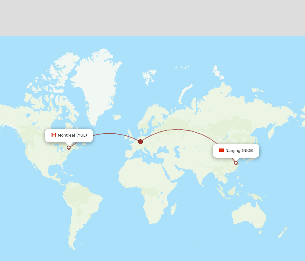 Montreal - Nanjing route map and flight paths