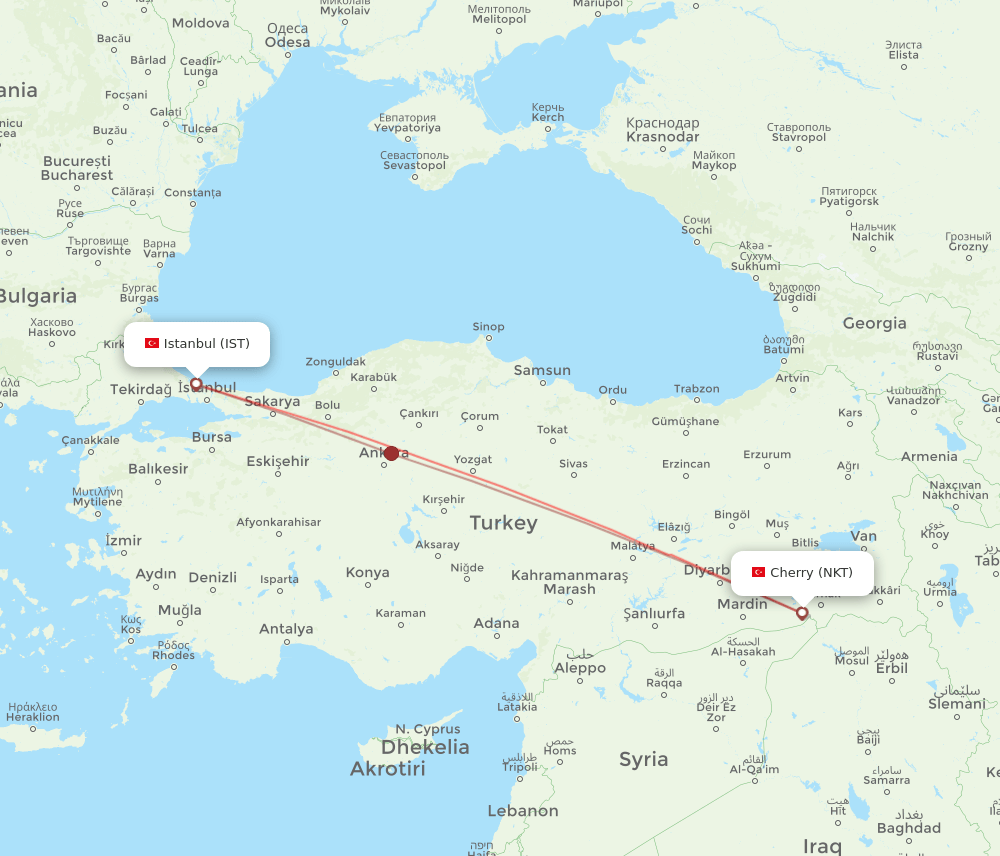 Cizre - Istanbul route map and flight paths