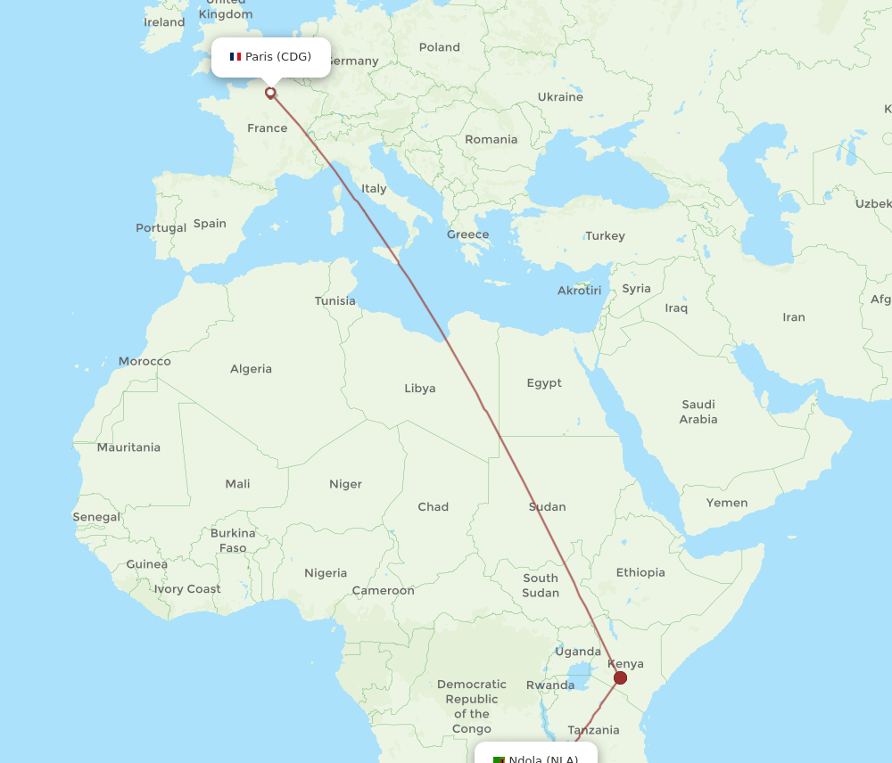 NLA-CDG flight routes