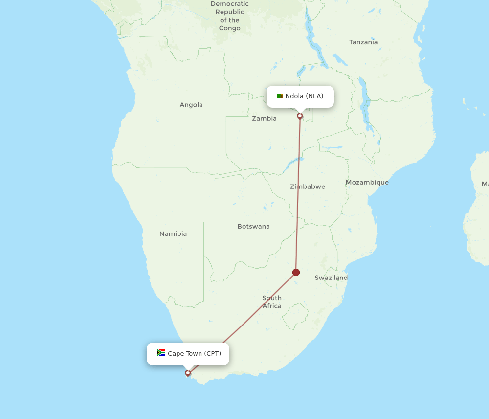 CPT to NLA flights and routes map