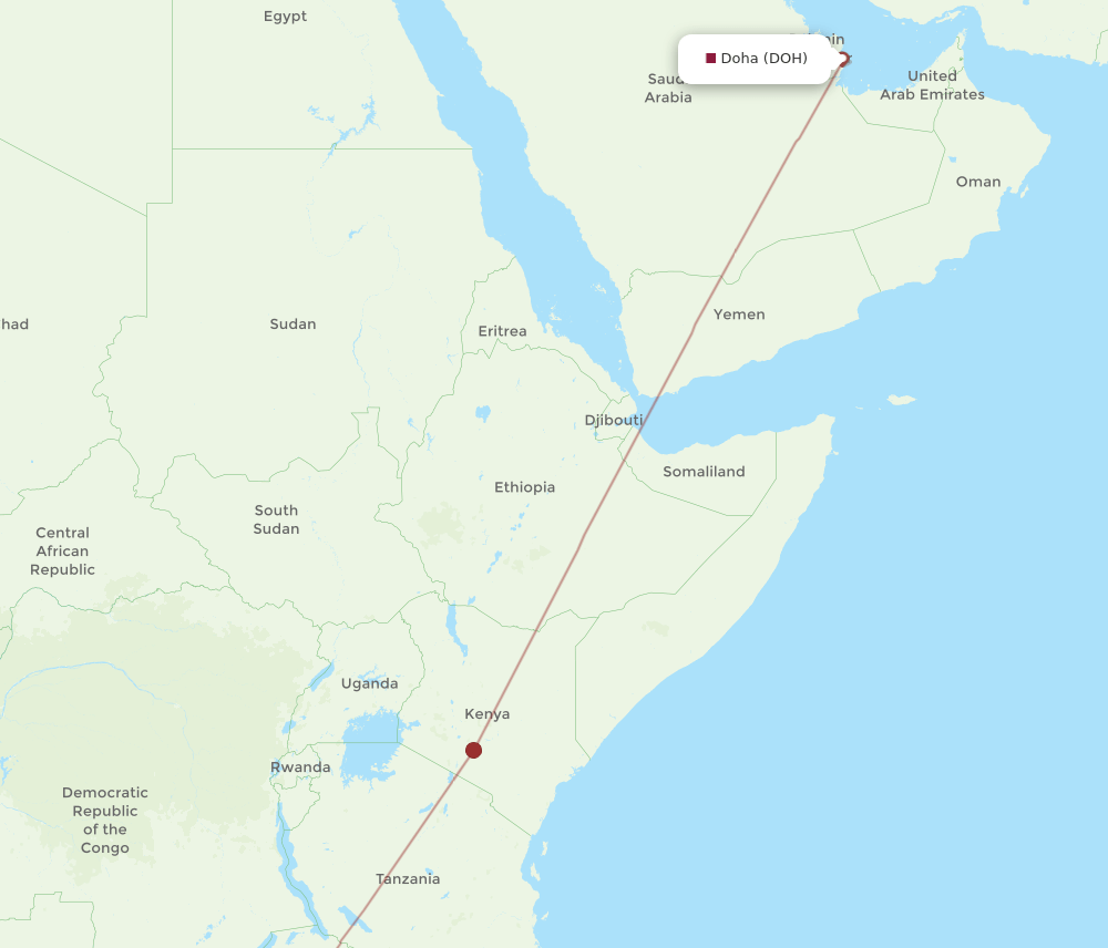 NLA to DOH flights and routes map