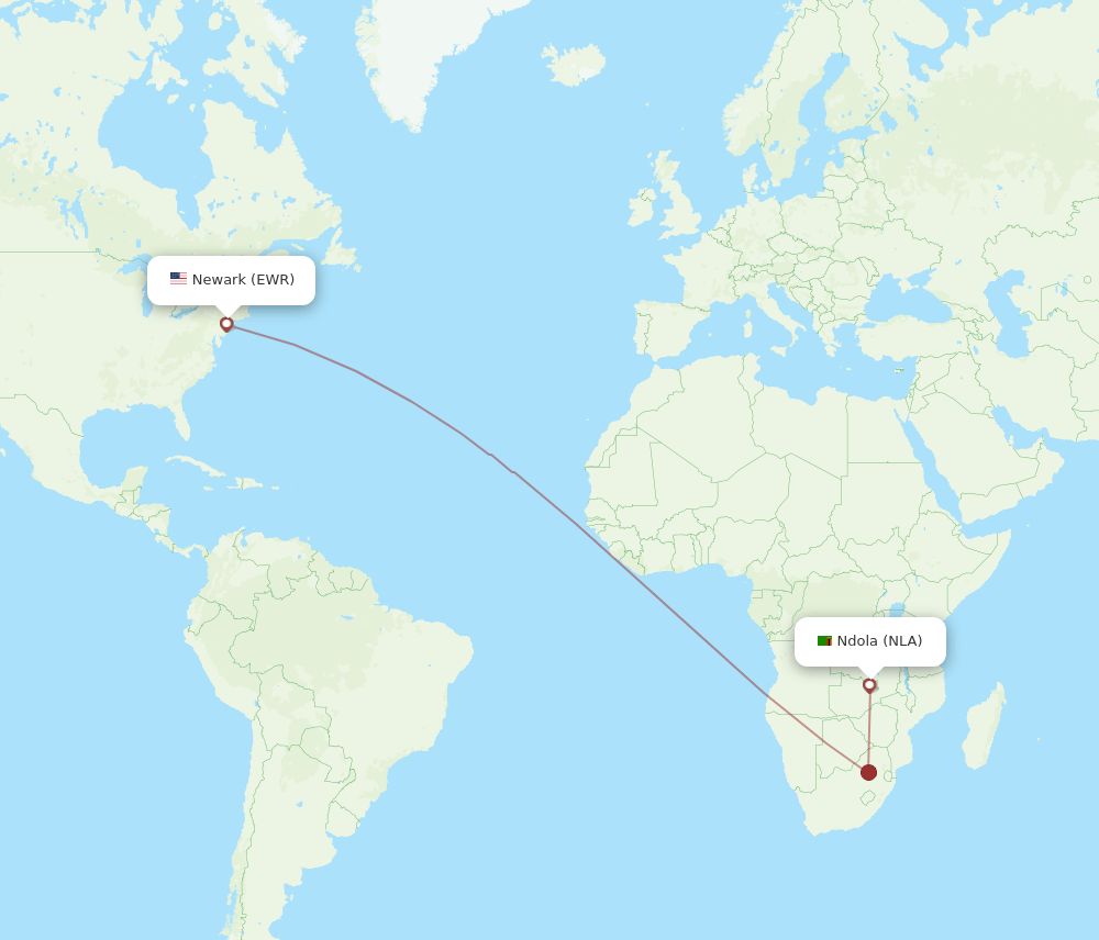 EWR to NLA flights and routes map