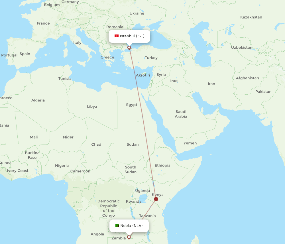 NLA to IST flights and routes map