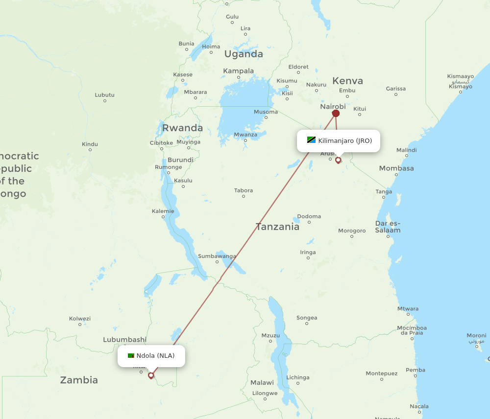 NLA-JRO flight routes