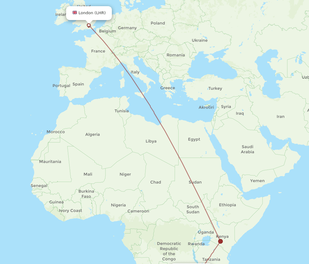 NLA-LHR flight routes