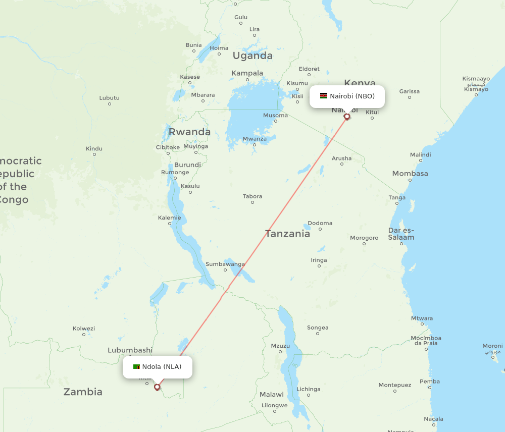 NLA-NBO flight routes