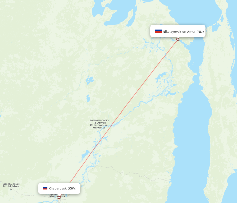 Nikolayevsk-na-Amure - Khabarovsk route map and flight paths