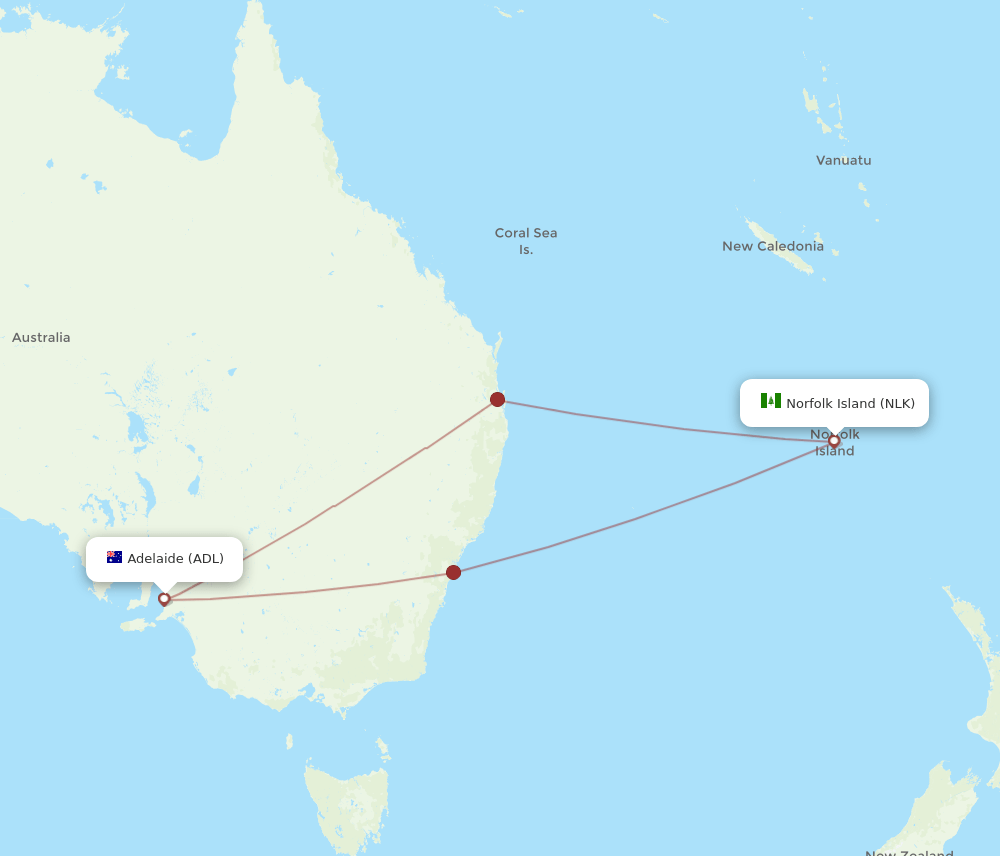 NLK to ADL flights and routes map
