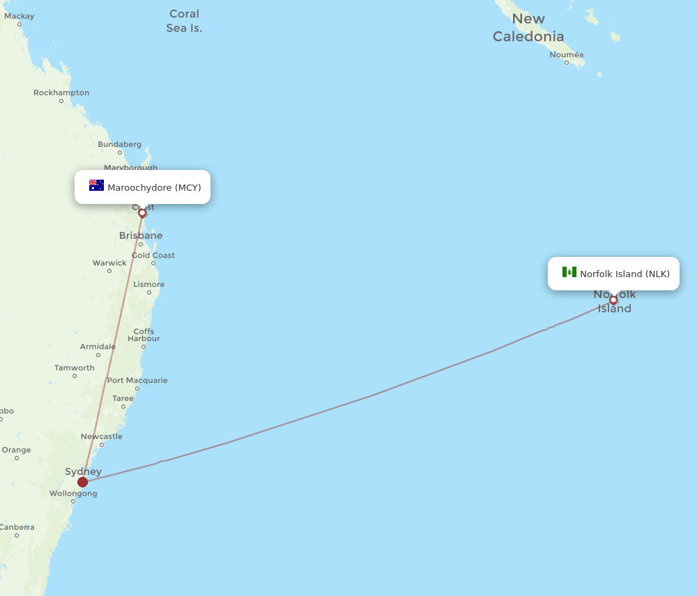 NLK-MCY flight routes