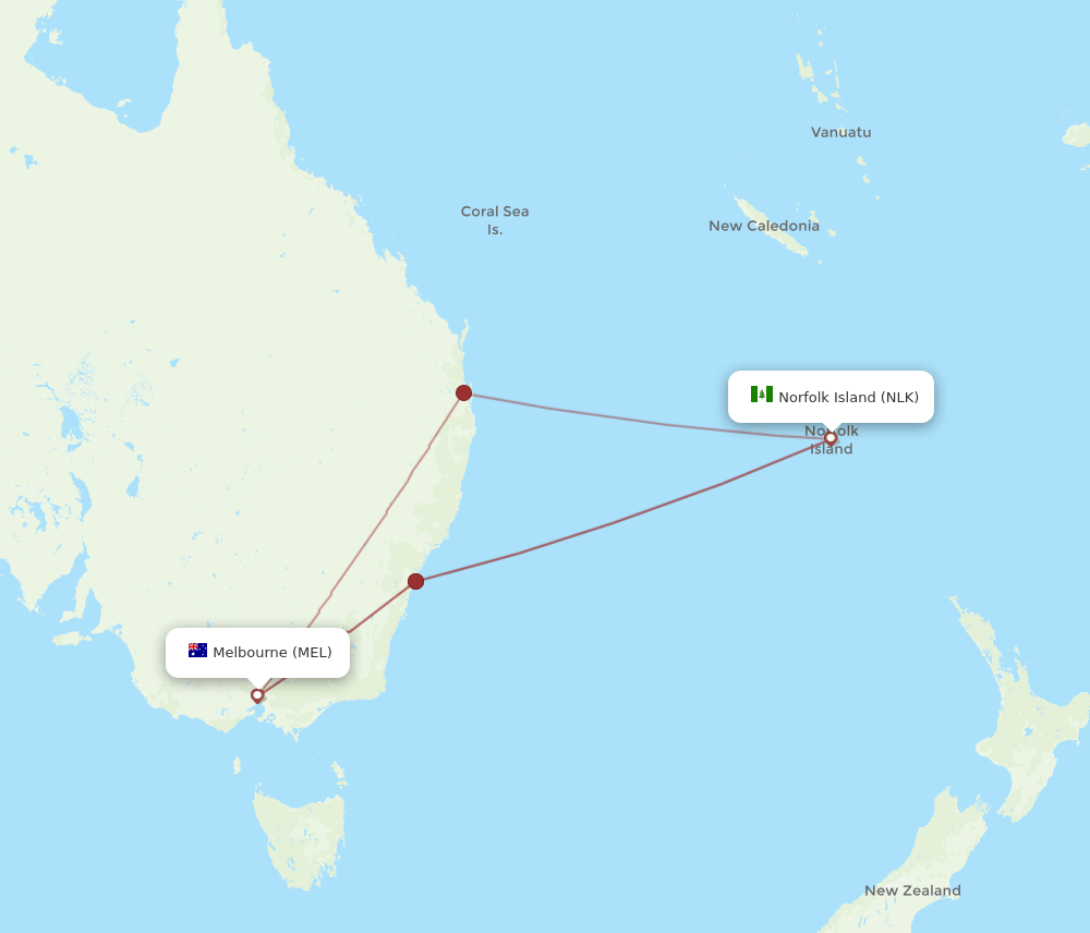 NLK-MEL flight routes