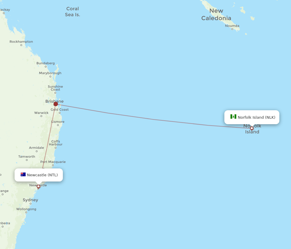 NLK-NTL flight routes