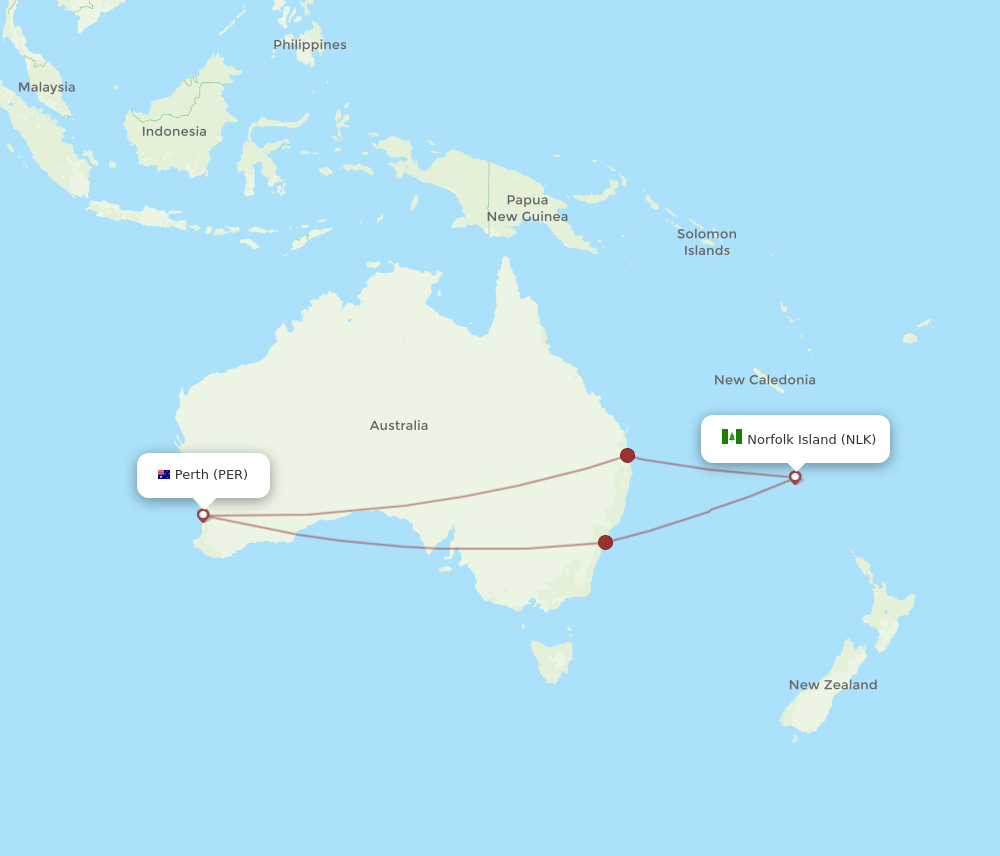 NLK to PER flights and routes map