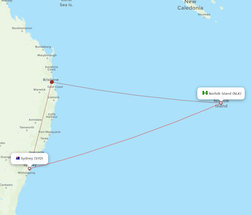 NLK-SYD flight routes