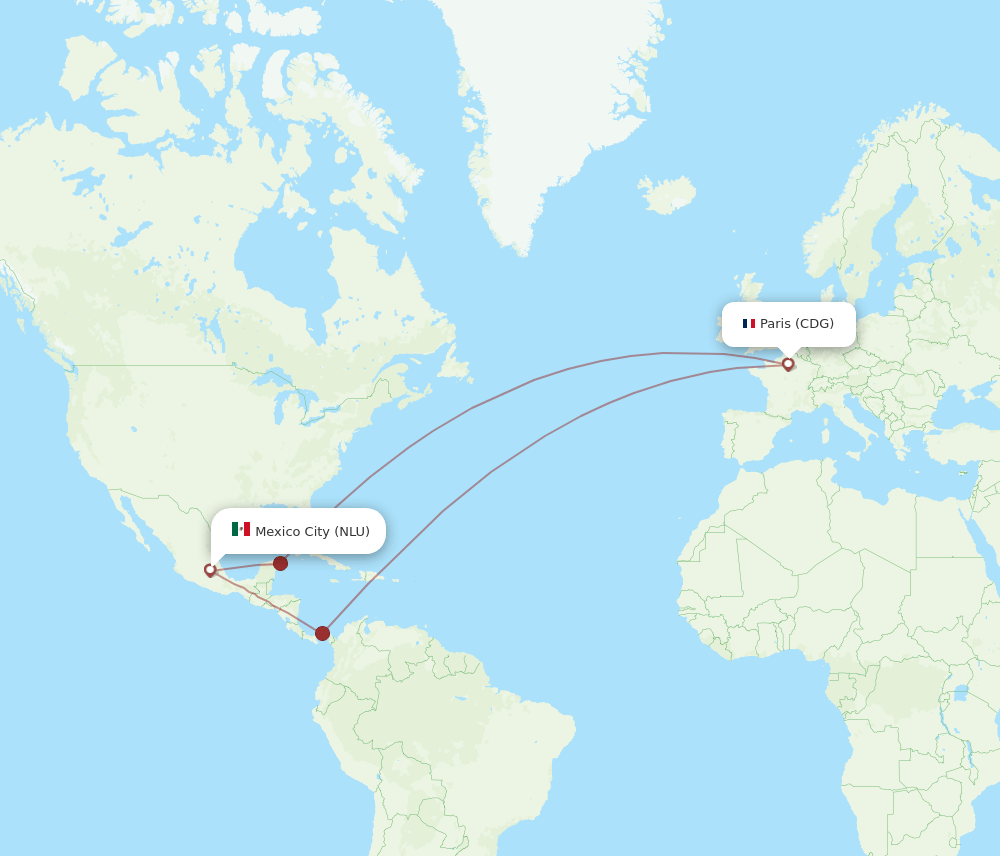 NLU to CDG flights and routes map