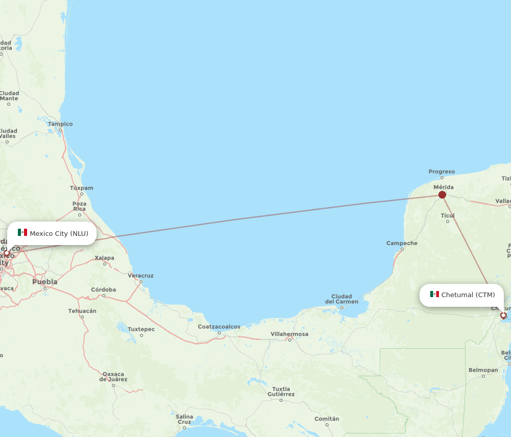 Mexico City - Chetumal route map and flight paths