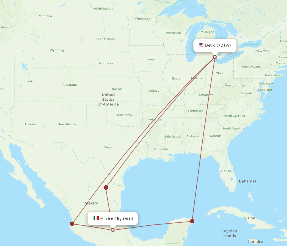Mexico City - Detroit route map and flight paths