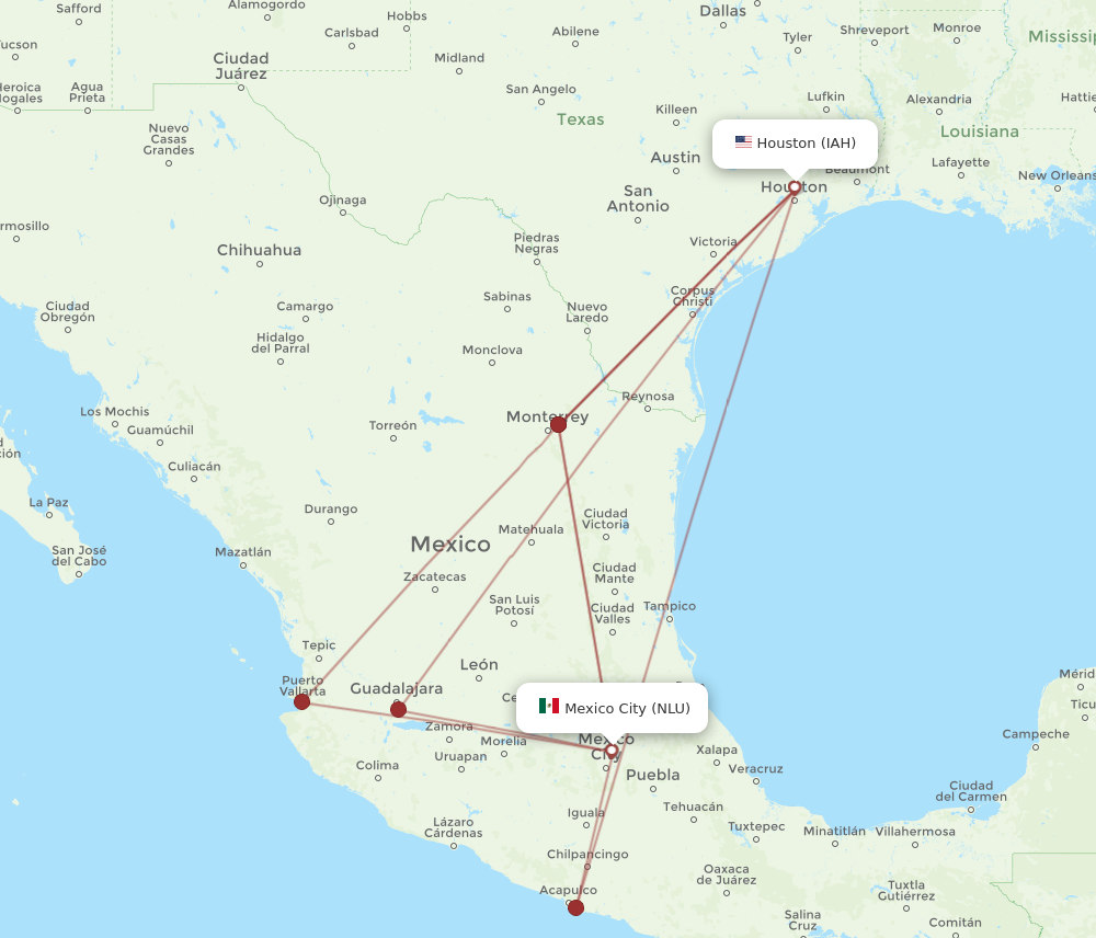 NLU to IAH flights and routes map