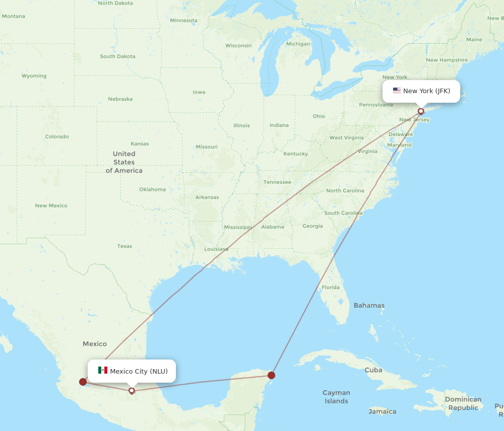 NLU-JFK flight routes