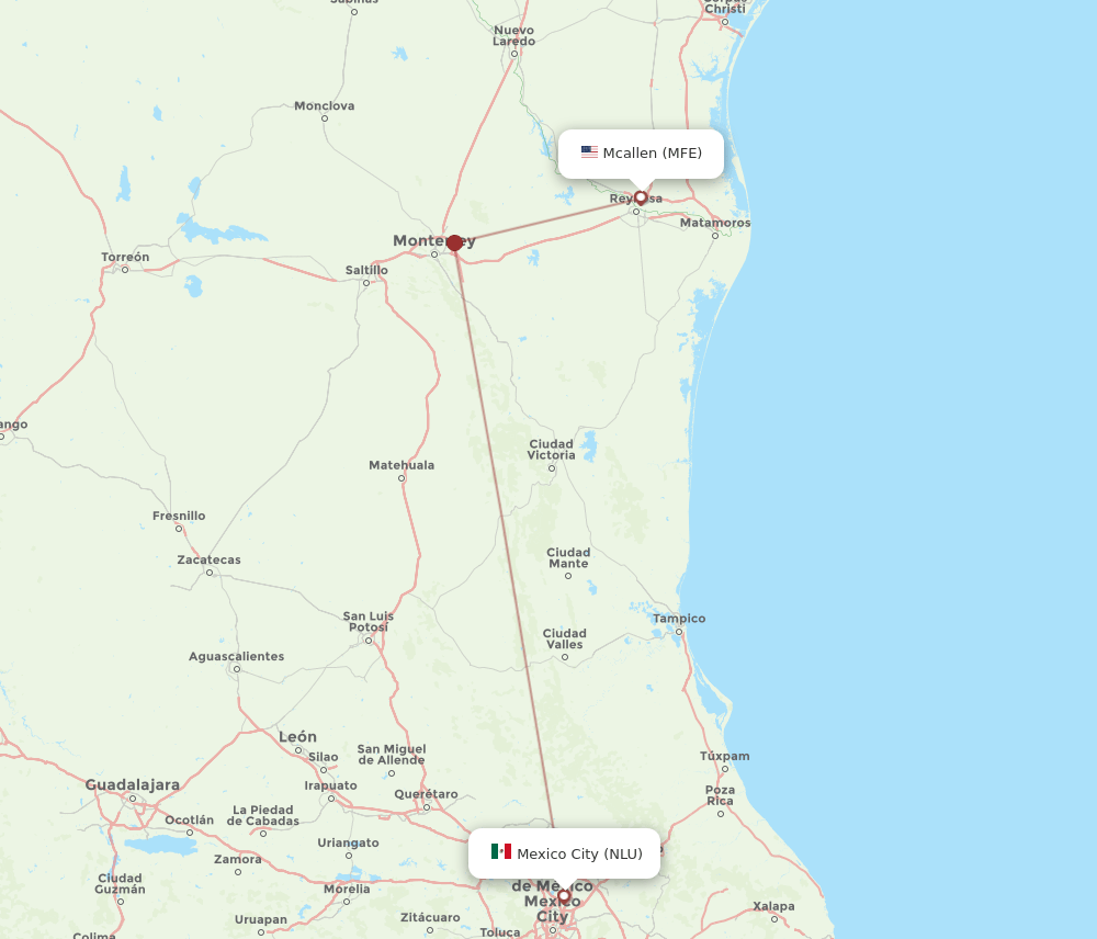MFE to NLU flights and routes map