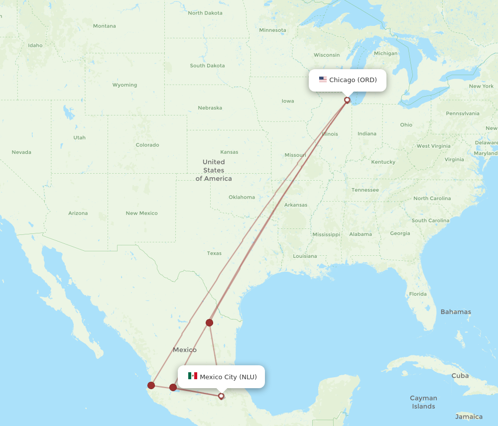 NLU to ORD flights and routes map