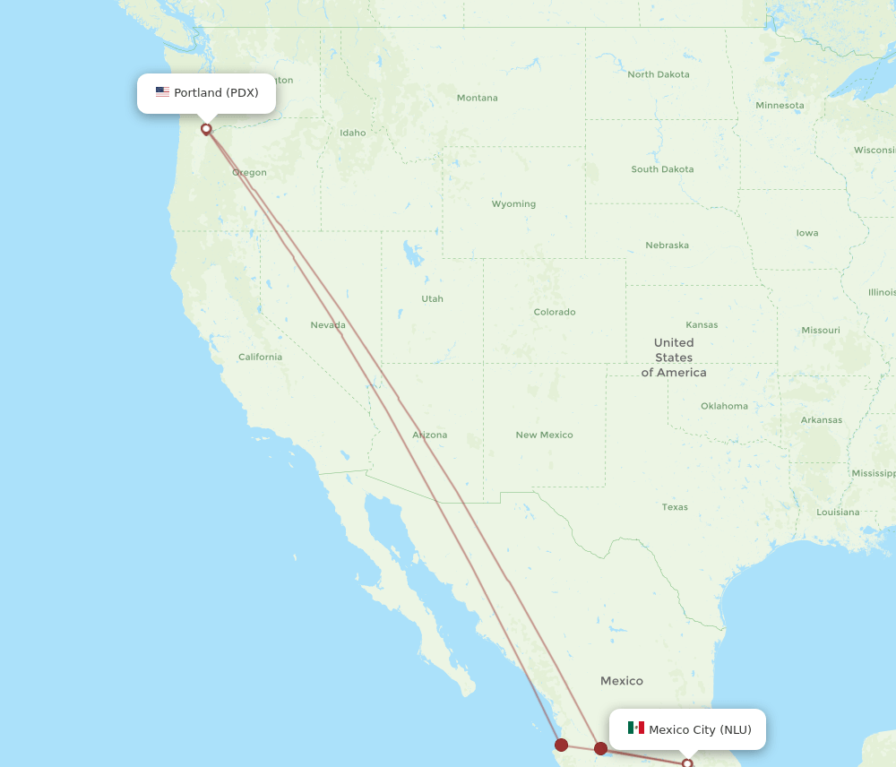 NLU to PDX flights and routes map
