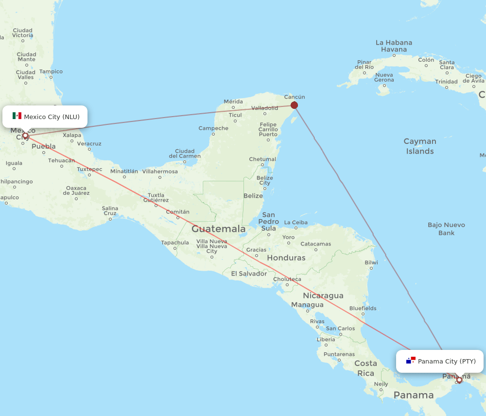 Mexico City - Panama City route map and flight paths