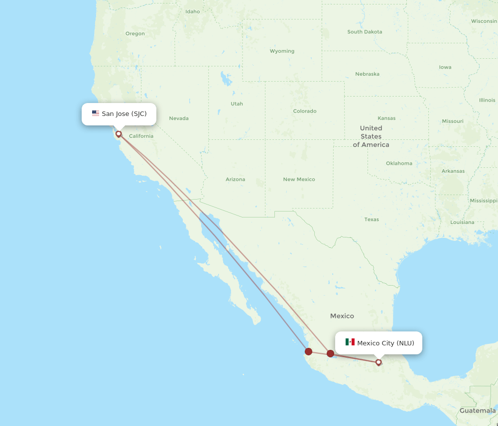 Mexico City - San Jose route map and flight paths