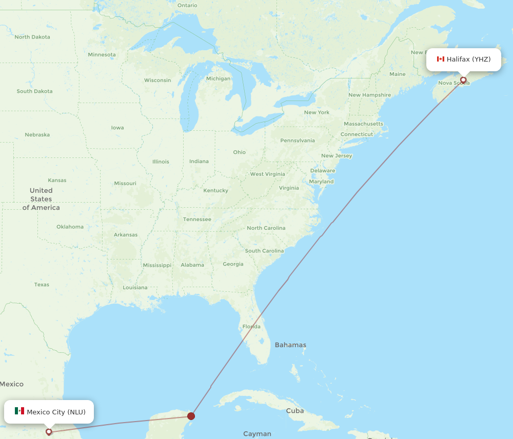 NLU to YHZ flights and routes map