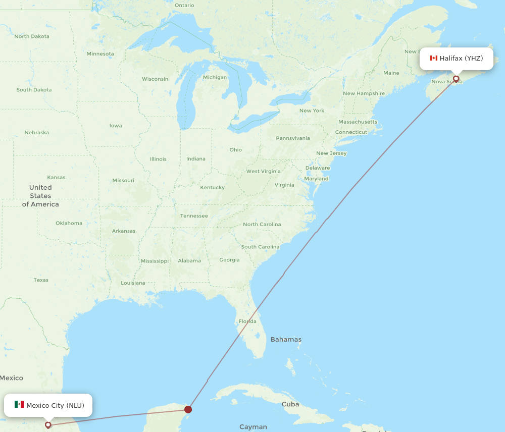 Mexico City - Halifax route map and flight paths