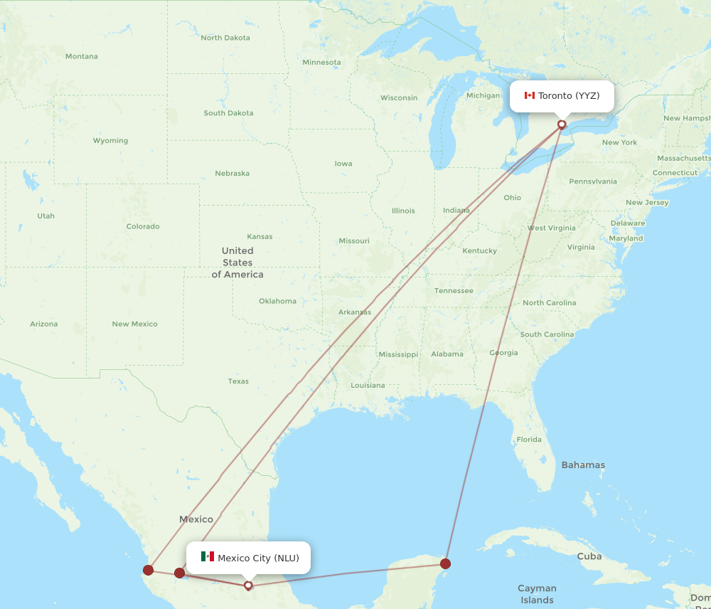 YYZ to NLU flights and routes map