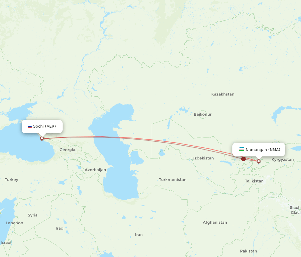 Adler/Sochi - Namangan route map and flight paths