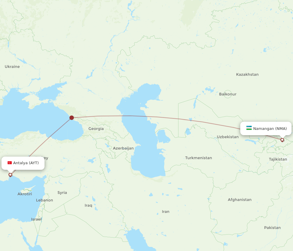 Antalya - Namangan route map and flight paths