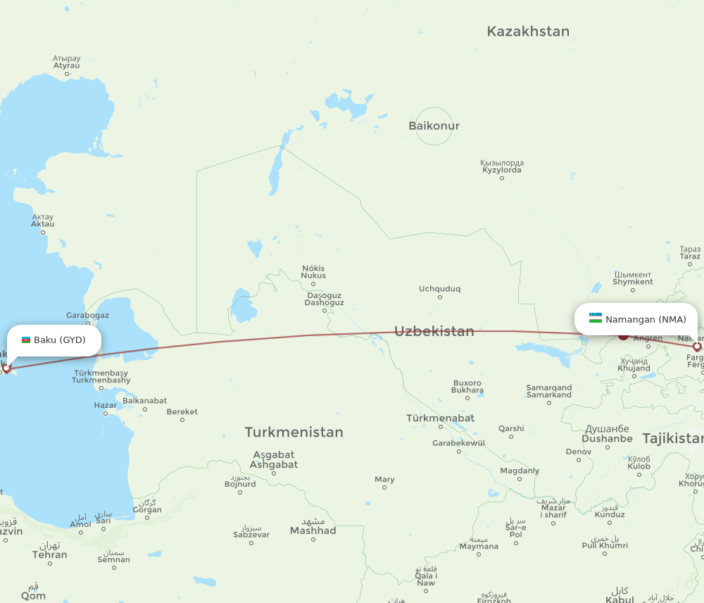 NMA to GYD flights and routes map