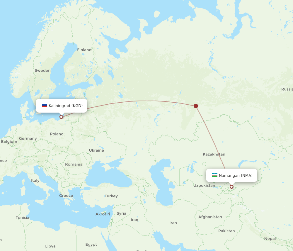 Kaliningrad - Namangan route map and flight paths