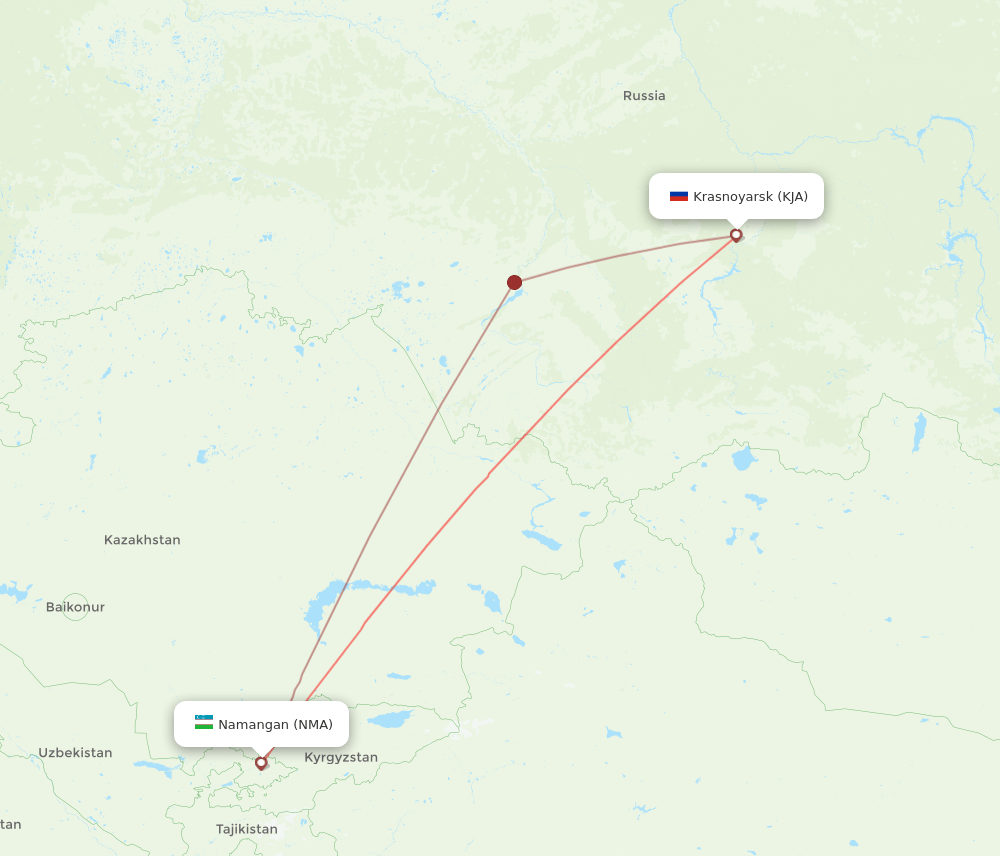 Namangan - Krasnojarsk route map and flight paths