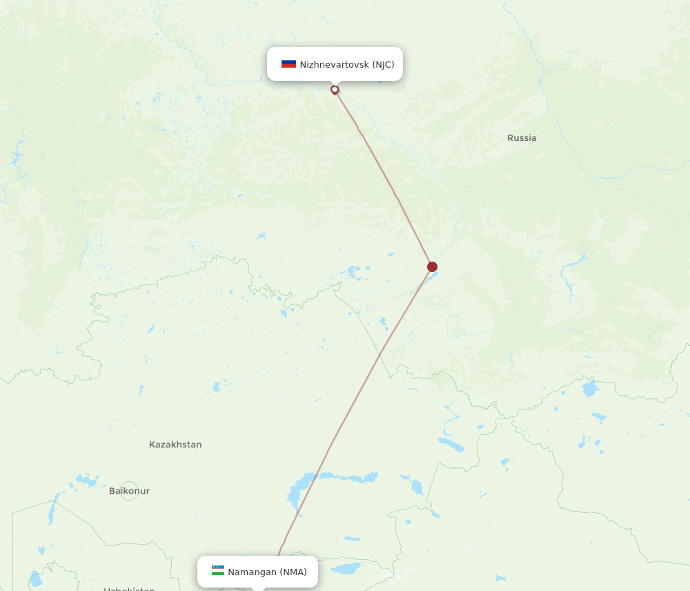 NMA to NJC flights and routes map