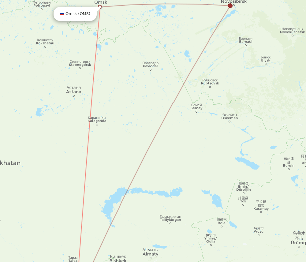 Namangan - Omsk route map and flight paths