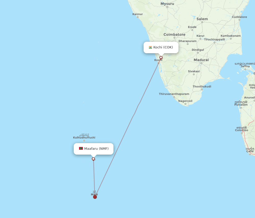 Kochi - Maafaru route map and flight paths