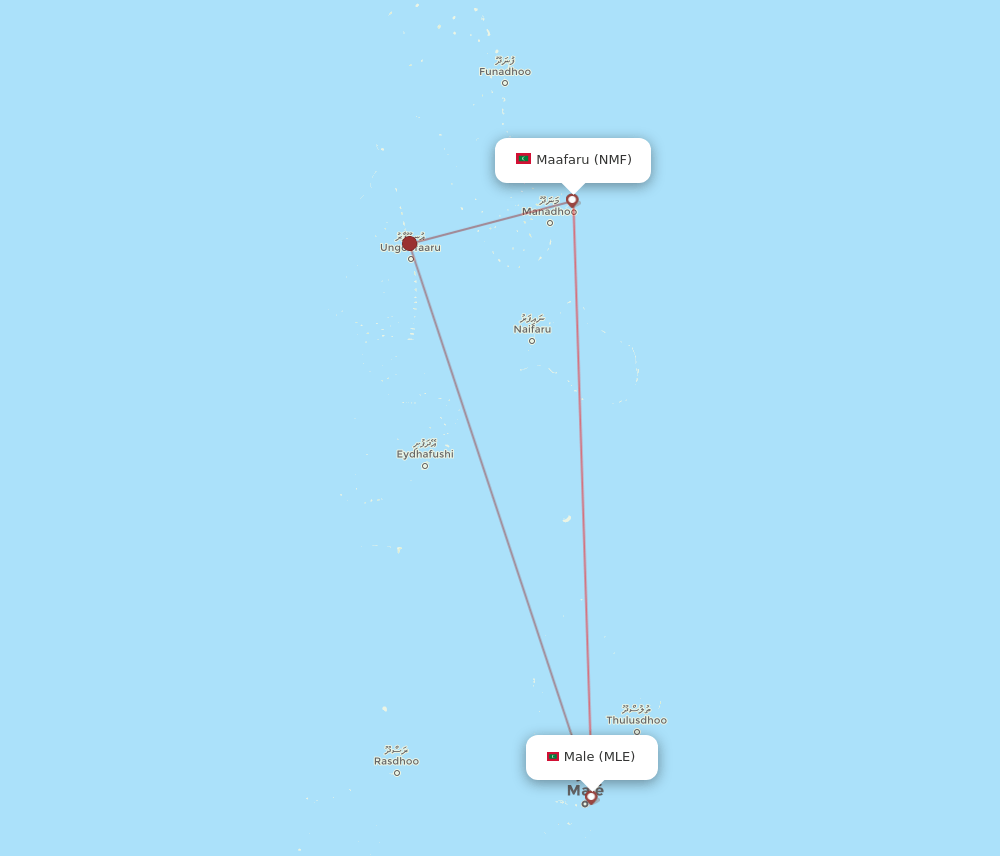 MLE to NMF flights and routes map