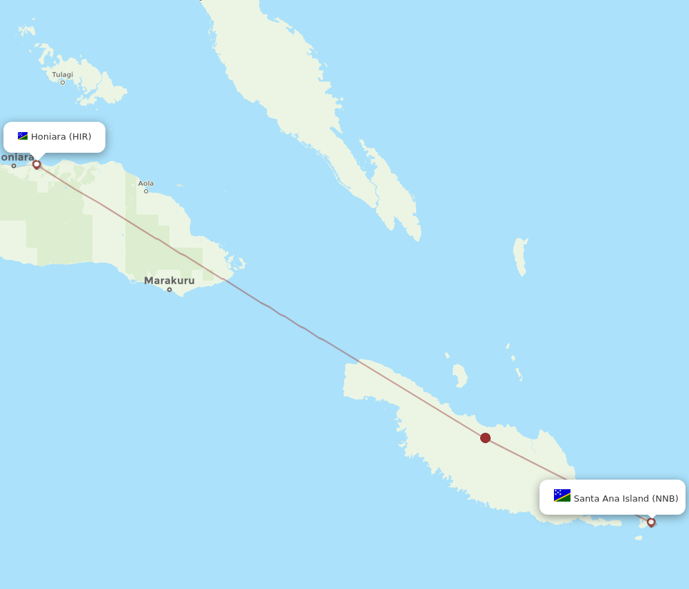 Santa Ana - Honiara route map and flight paths