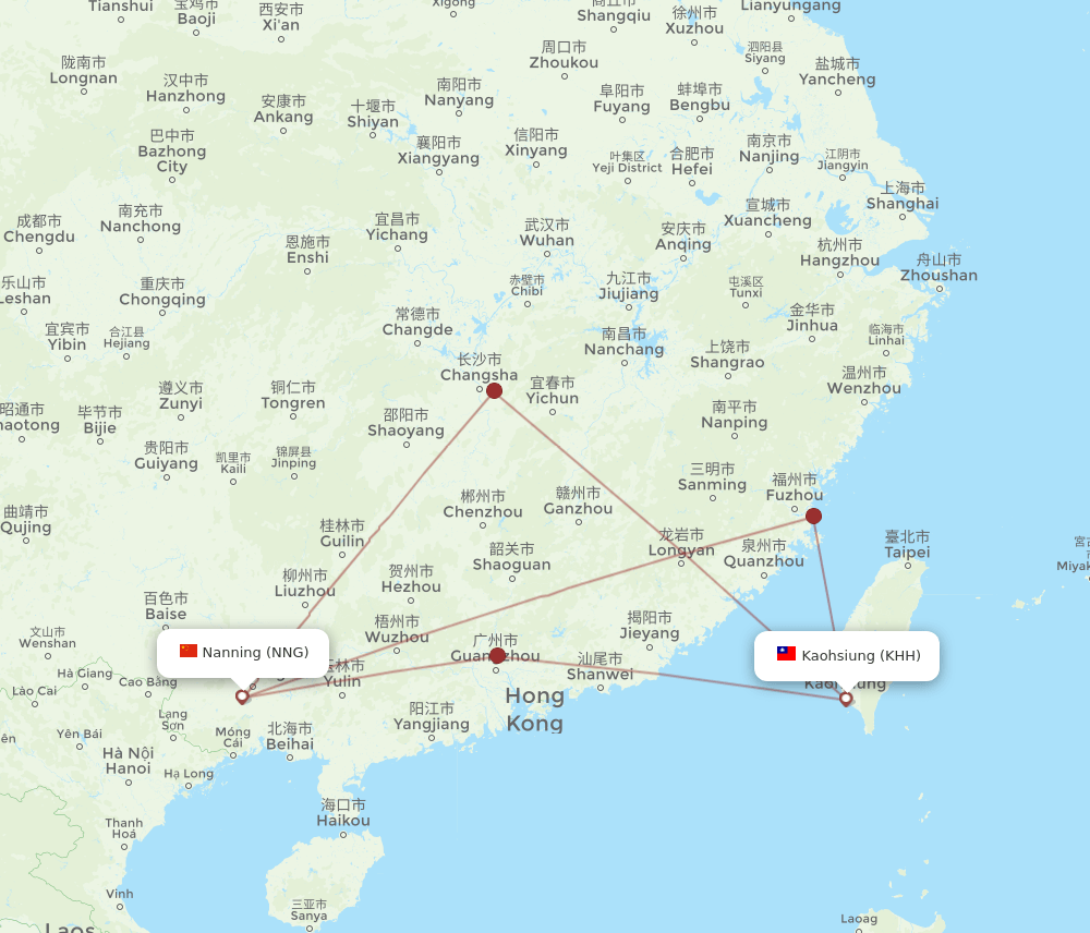 NNG-KHH flight routes