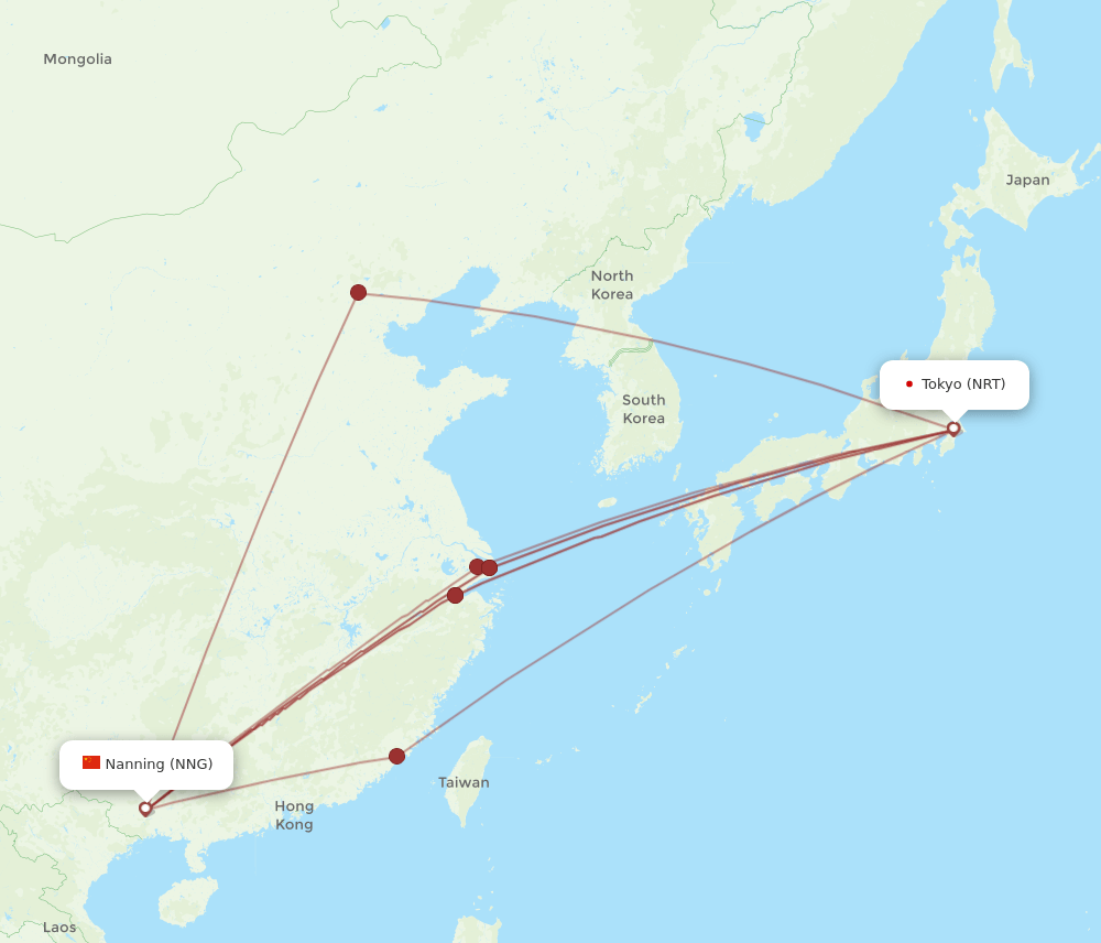 NNG-NRT flight routes